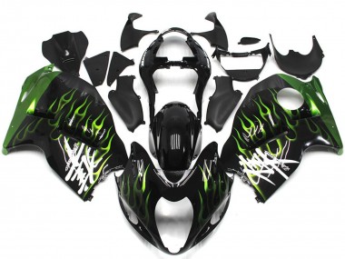 1997-2007 Black with Deep Green Flame Suzuki GSXR 1300 Hayabusa Motorcycle Fairing