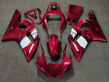 1998-2002 Deep Red & White Yamaha R6 Motorcycle Fairing