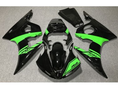 2003-2004 Gloss Black and Green Yamaha R6 Motorcycle Fairing