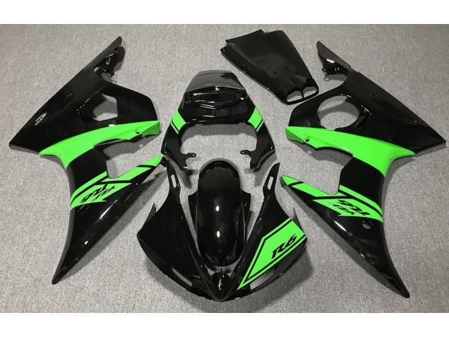 2003-2004 Gloss Black and Green Yamaha R6 Motorcycle Fairing