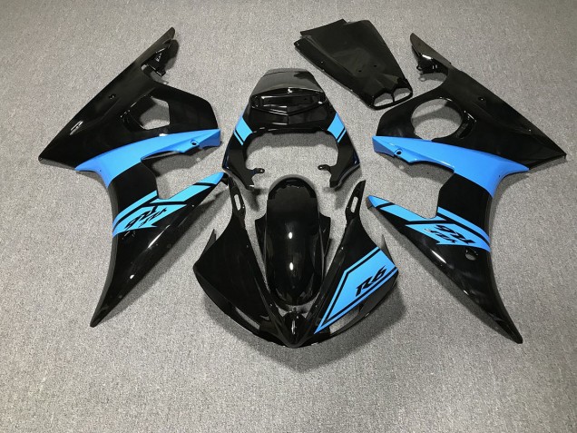 2003-2004 Gloss Black and Light Blue Yamaha R6 Motorcycle Fairing