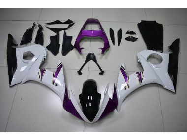 2003-2004 Gloss White & Purple Accents Yamaha R6 Motorcycle Fairing