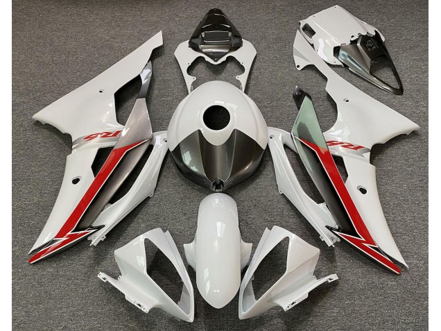 2008-2016 Gloss White Silver and Red Yamaha R6 Motorcycle Fairing