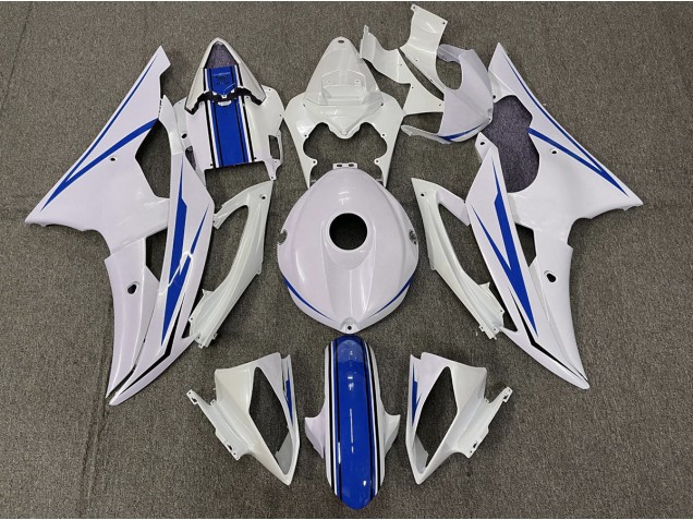 2008-2016 Gloss White and Blue Yamaha R6 Motorcycle Fairing