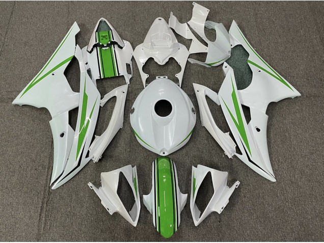 2008-2016 Gloss White and Green Yamaha R6 Motorcycle Fairing