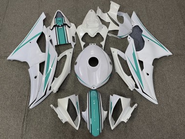 2008-2016 Gloss White and Teal Yamaha R6 Motorcycle Fairing