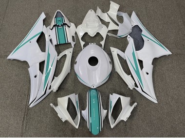 2008-2016 Gloss White and Teal Yamaha R6 Motorcycle Fairing