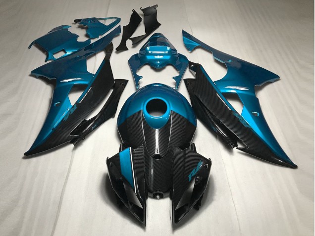 2008-2016 Light Blue w Carbon Fiber Style Yamaha R6 Motorcycle Fairing