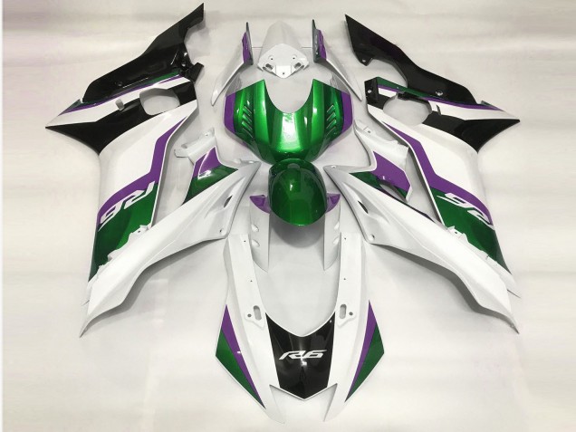 2017-2021 Green and Gloss White Yamaha R6 Motorcycle Fairing